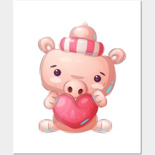 Cute Pig with Love Posters and Art